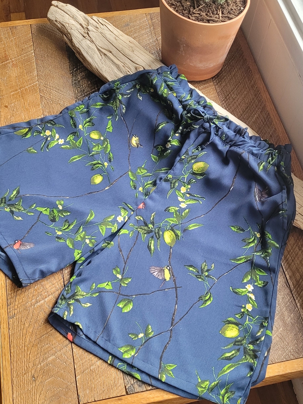 Anthropologie Navy Lemon & Bird Print Women's Relaxed Shorts